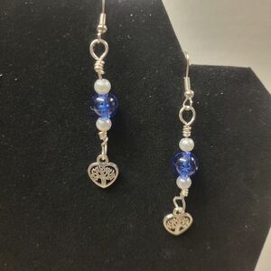 Hand Crafted Blue and Silver Tree Charm Earrings